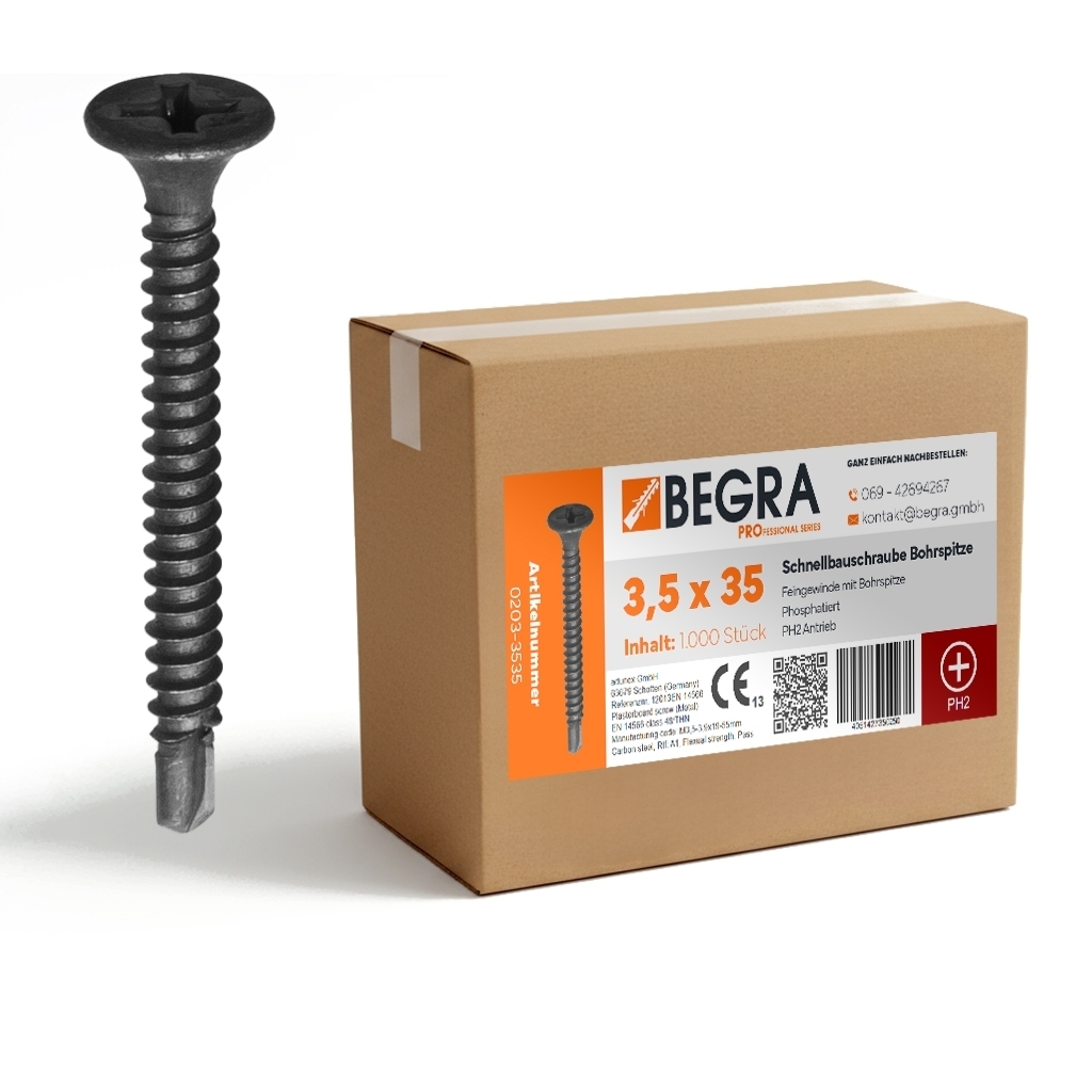 Gipsplattenschraube Bohrspitze PH2 3,5 x 25 - 35mm