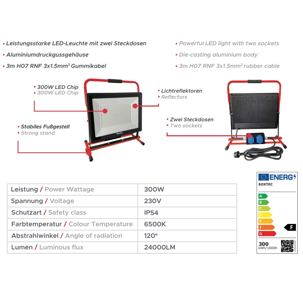 LED-Strahler IP65 PRO-LINE FIXSTAND 300W 2x SCHUKO