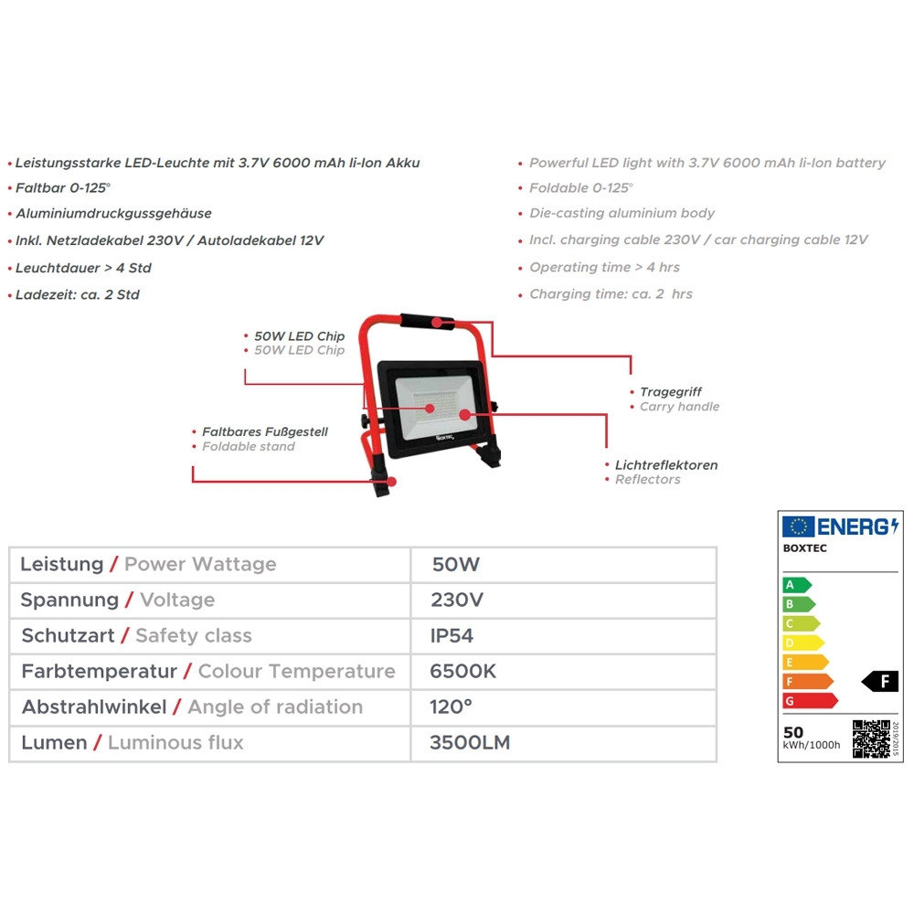 Akku-LED-Strahler, faltbar IP54 PROFI-LINE 50W