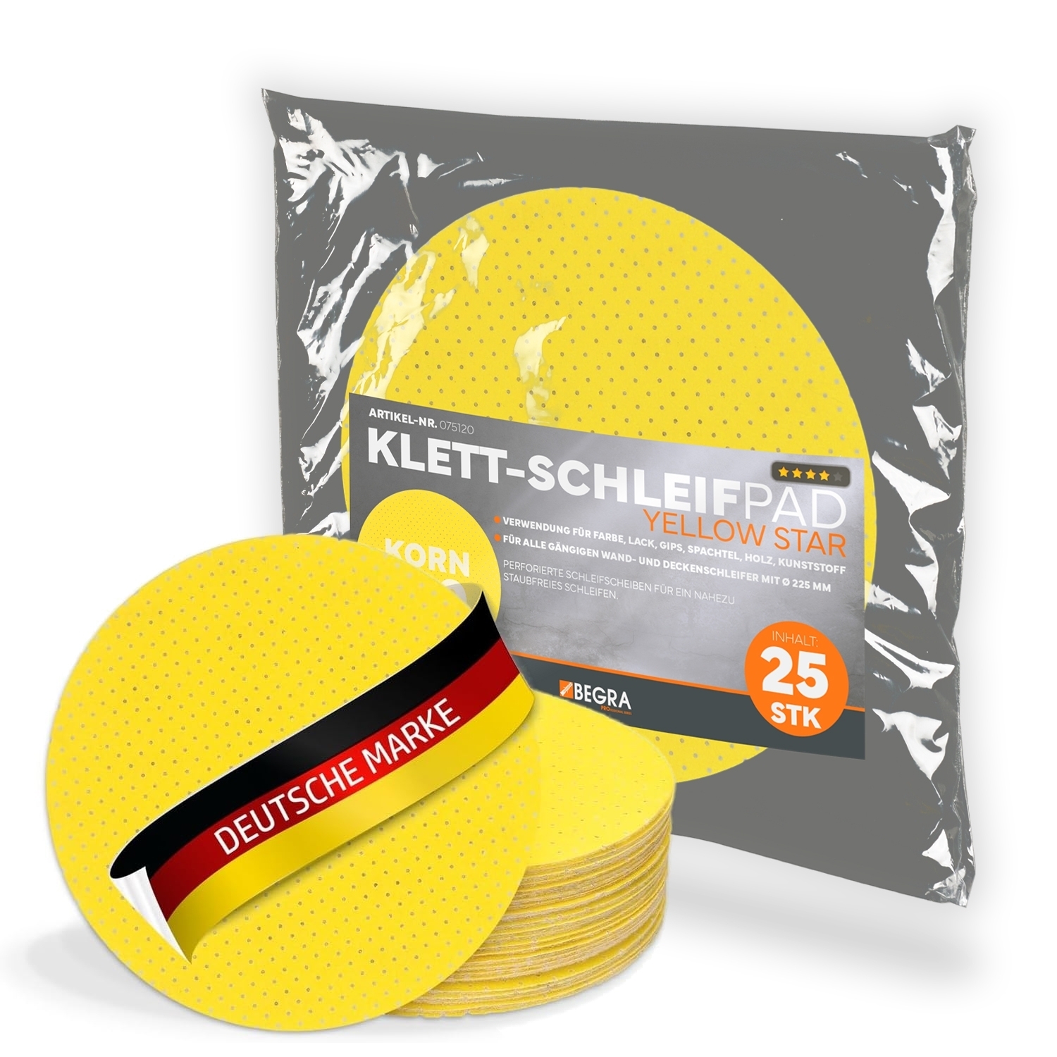 Klett-Schleifpads YELLOWSTAR D225mm K60 VE25